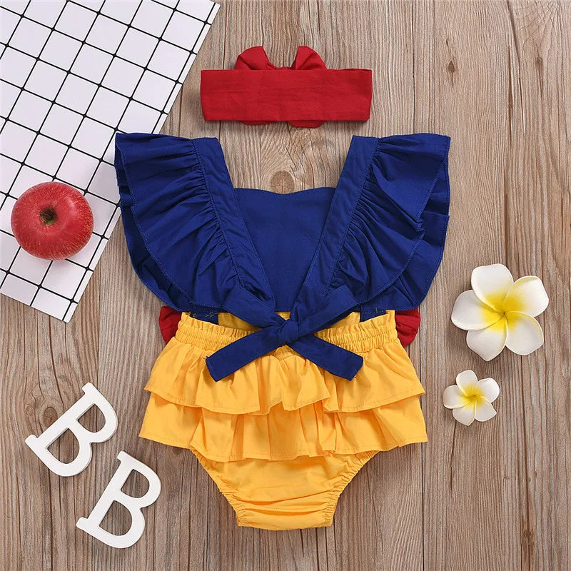 Baby Girls Summer Romper Set Shoulder Length Sleeveless Ruffle Trim Slim Fit Bow Decoration Jumpsuits For Newborn Girls
