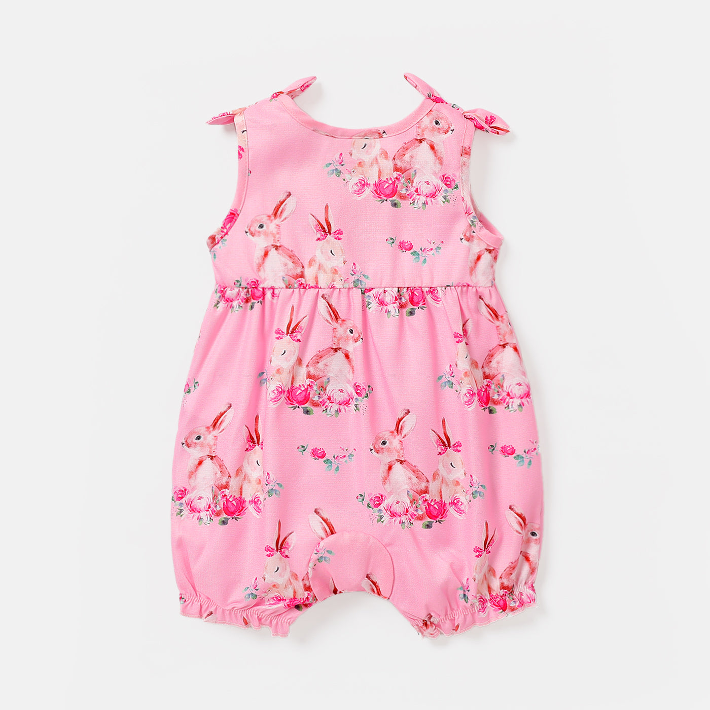 Baby Girl's Bunny Print Sleeveless Romper-5000