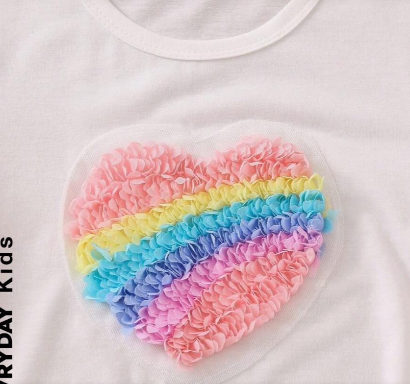 Girl White Heart Pattern Casual T-shirt