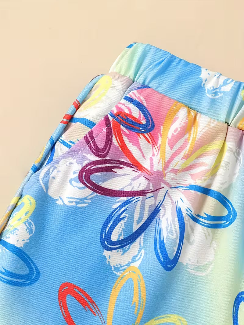 Girls Fashion Casual Shorts Tie Dye Graphic Floral & Butterfly Print Short Bottoms