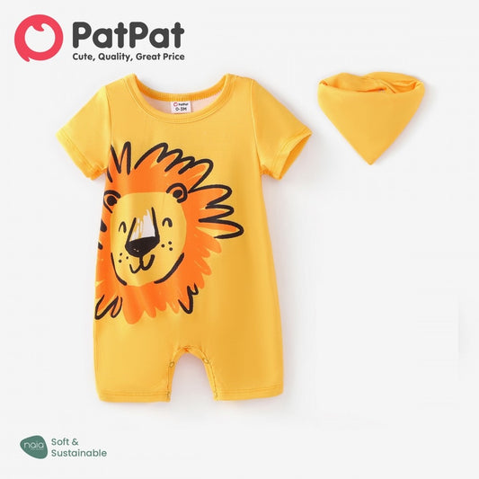 Baby Boy Lion print Print Tank Romper with bandana