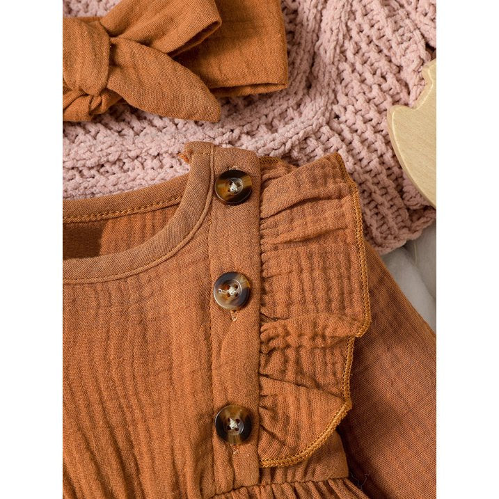 Jumpsuits Ruffles Long Sleeve Bodysuits with Headband