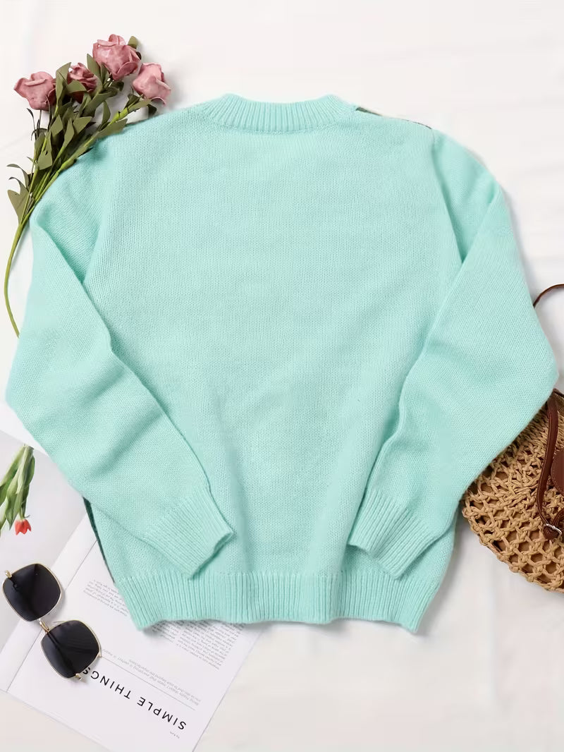 Floral Print Crew Neck Sweater, Casual Long Sleeve Sweater for Autumn and Winter, Women's Clothing