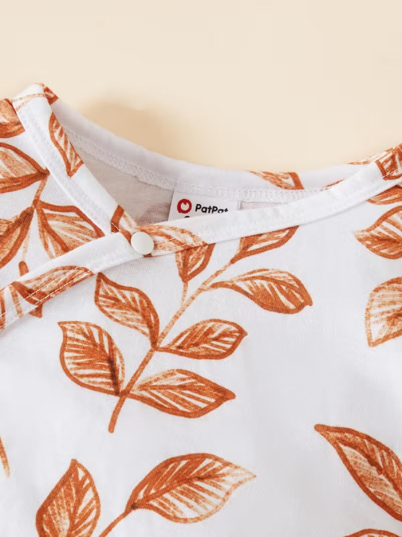 Leaves-Print Long-sleeve Baby Jumpsuit