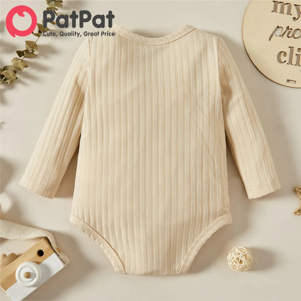 Ribbed V Neck Long-sleeve Romper