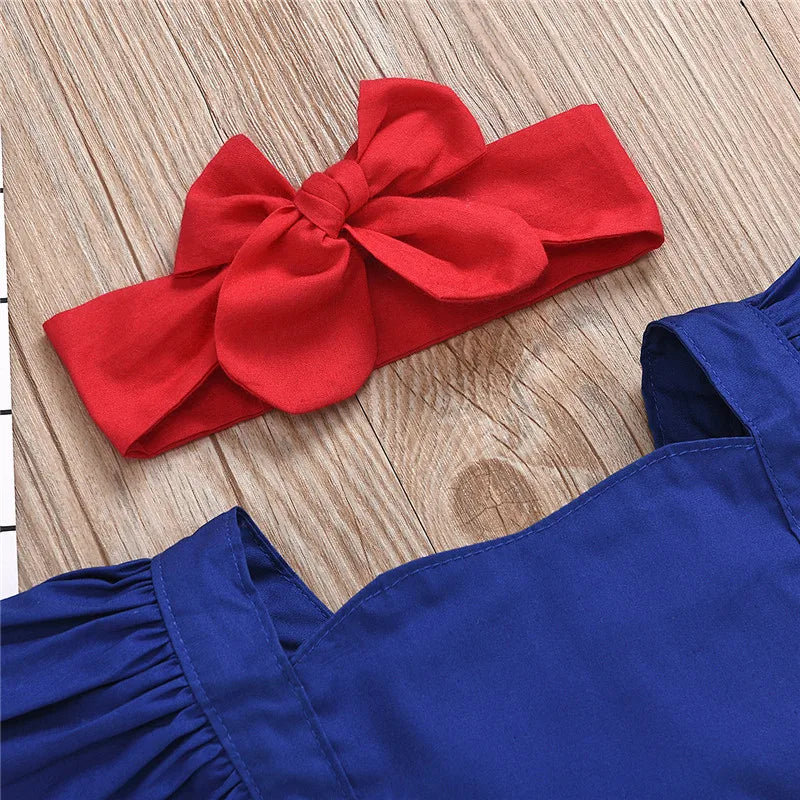 Baby Girls Summer Romper Set Shoulder Length Sleeveless Ruffle Trim Slim Fit Bow Decoration Jumpsuits For Newborn Girls