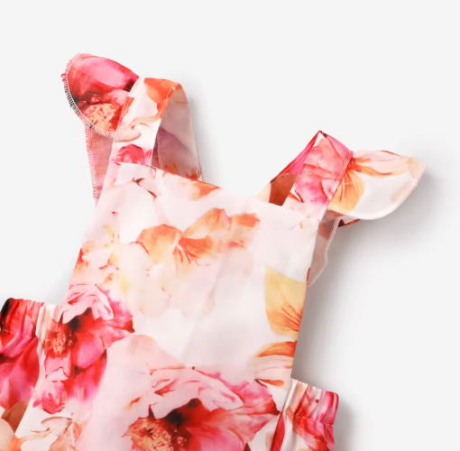 Floral Print Ruffle Trim Sleeveless Romper