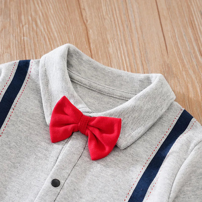 Boy Jumpsuit Fashionable Gentleman Red Tie Suspender