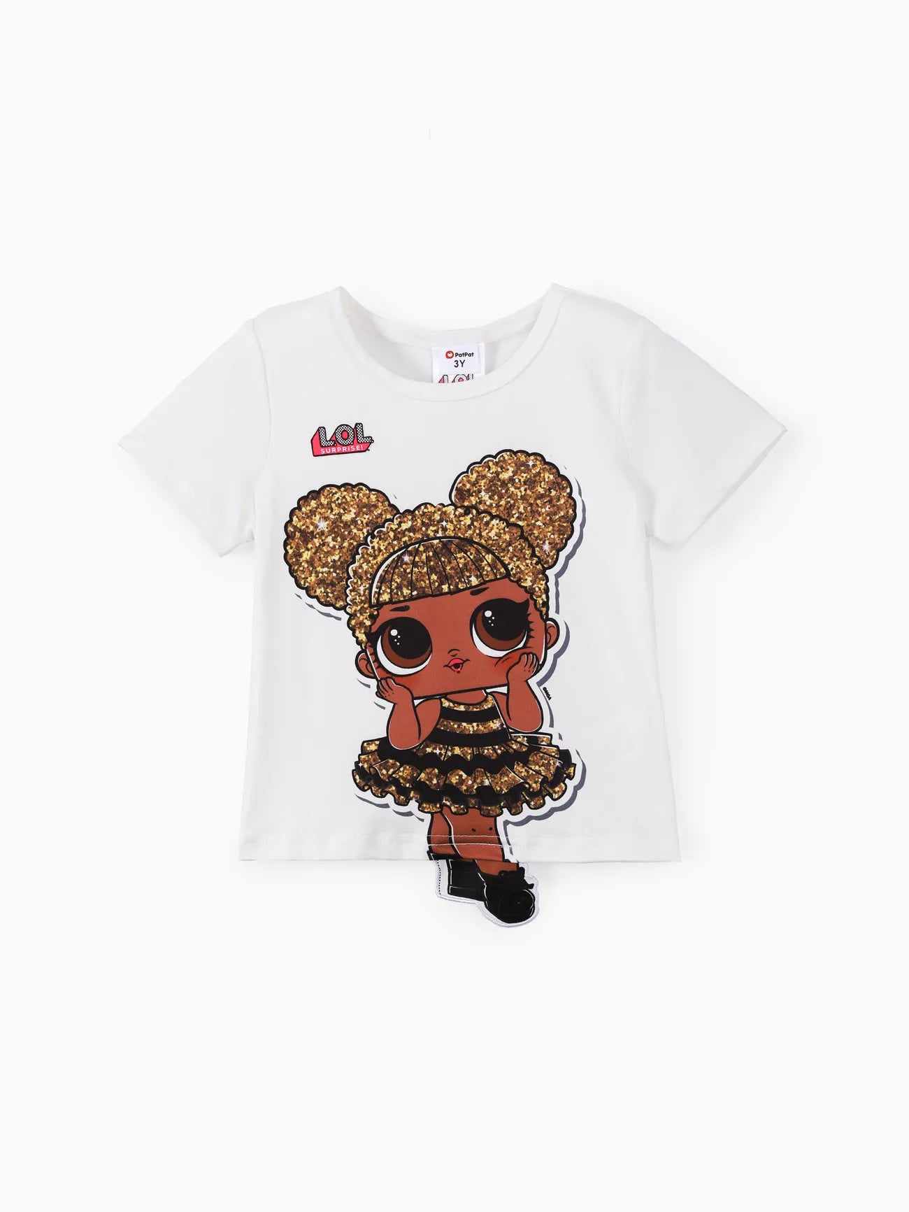 Girls White Short Sleeve Graphic T-Shirt with Cartoon Doll Design – Casual Everyday Tee