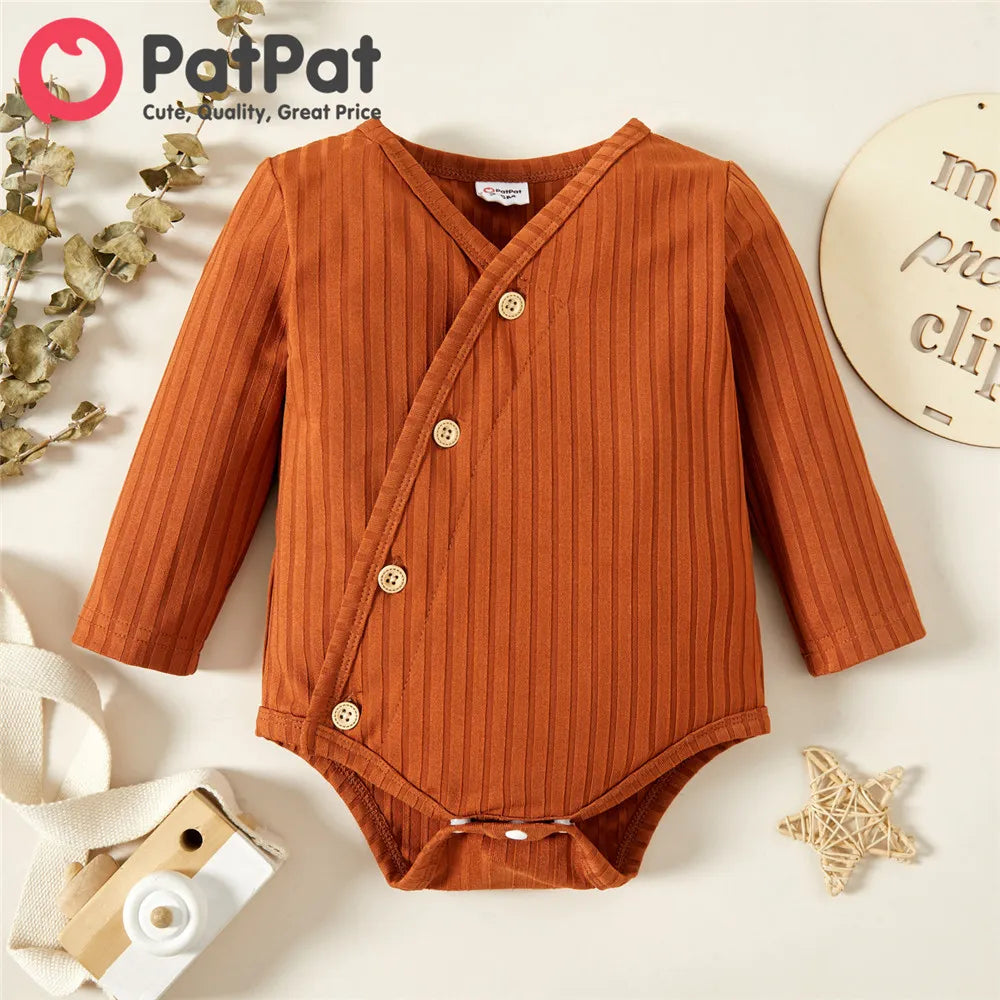 Ribbed V Neck Long-sleeve Romper