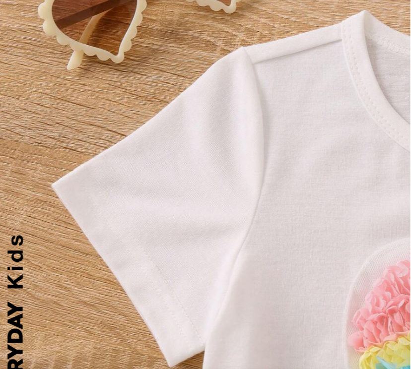 Girl White Heart Pattern Casual T-shirt