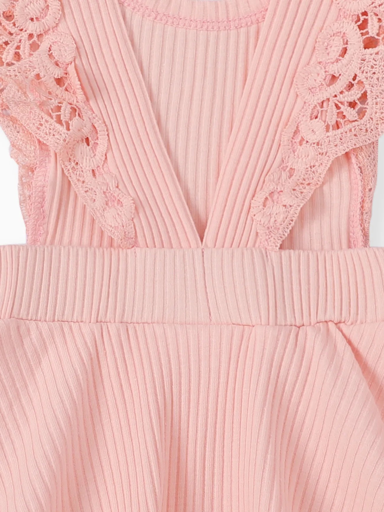 Lace Flutter sleeve Ribbed Romper