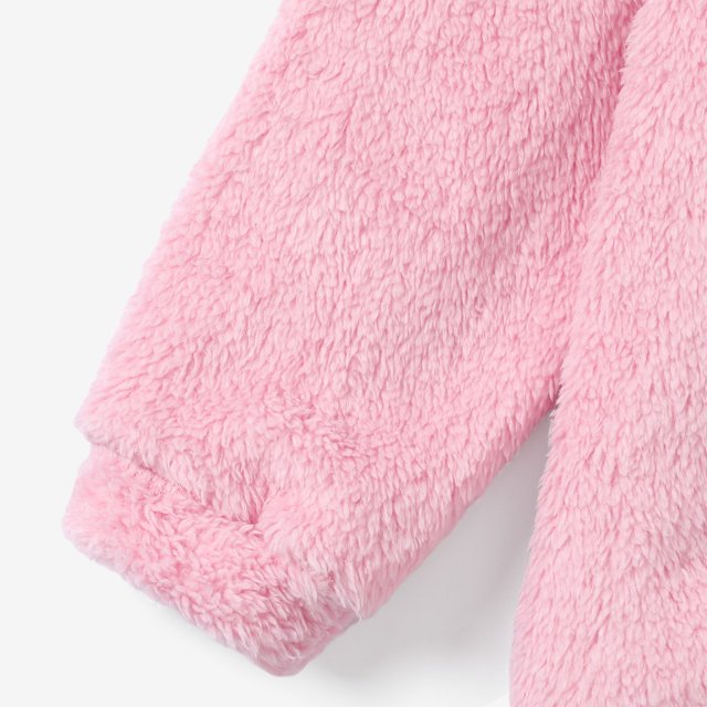 Plush Hooded Teddy Jacket for Kids – Soft Fuzzy Zip-Up Outerwear Pink