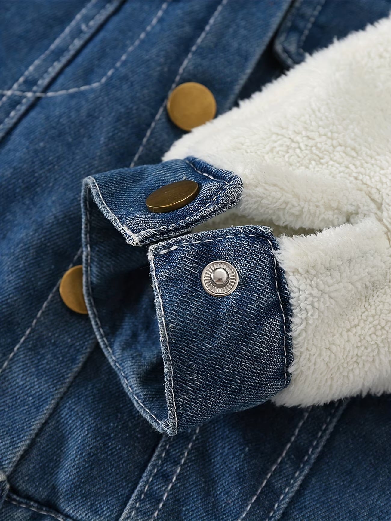 Cozy Fleece-Lined Denim Jacket - Plush Faux Fur Detail, Button Closure, Long Sleeve - Perfect for Fall/Winter