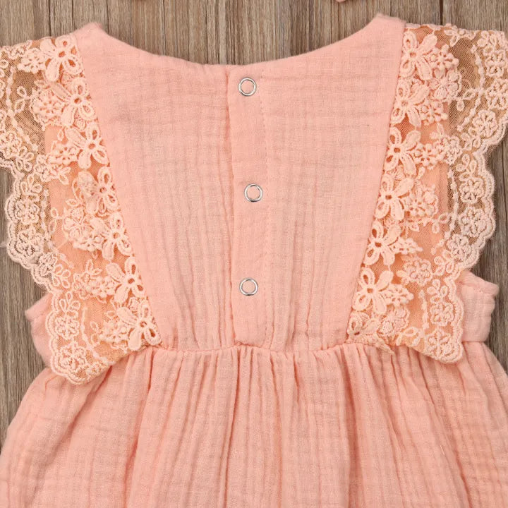 Baby Lace Striped Sleeveless Tank Romper with head band