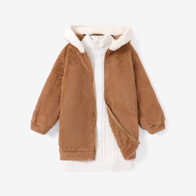 Plush Hooded Teddy Jacket for Kids – Soft Fuzzy Zip-Up Outerwear