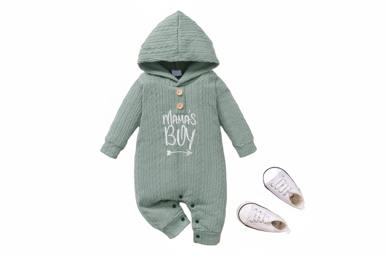 Mama's Boy Waffle Texture Hooded Jumpsuit