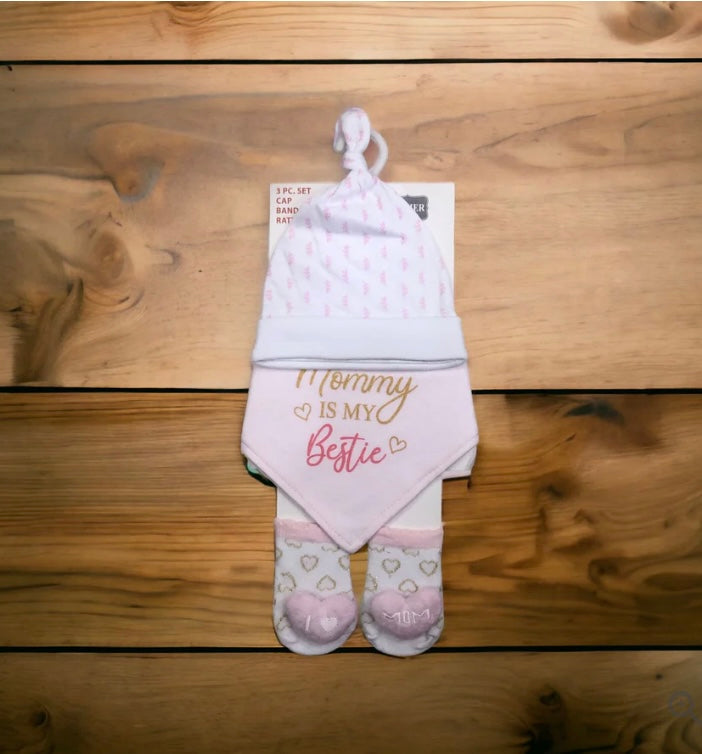 Baby Cap, Bib & Sock 6-9M 3 Pcs Set space -S