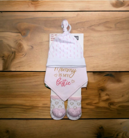 Baby Cap, Bib & Sock 6-9M 3 Pcs Set space -S
