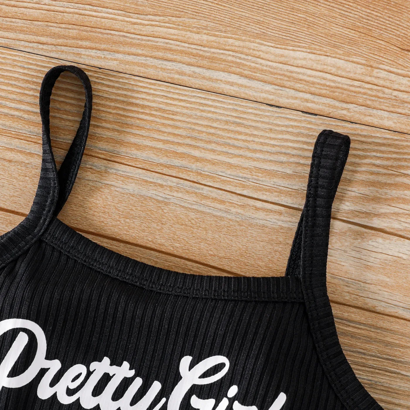 Girl Letter Print Drawstring Ruched Side Ribbed Cami Romper