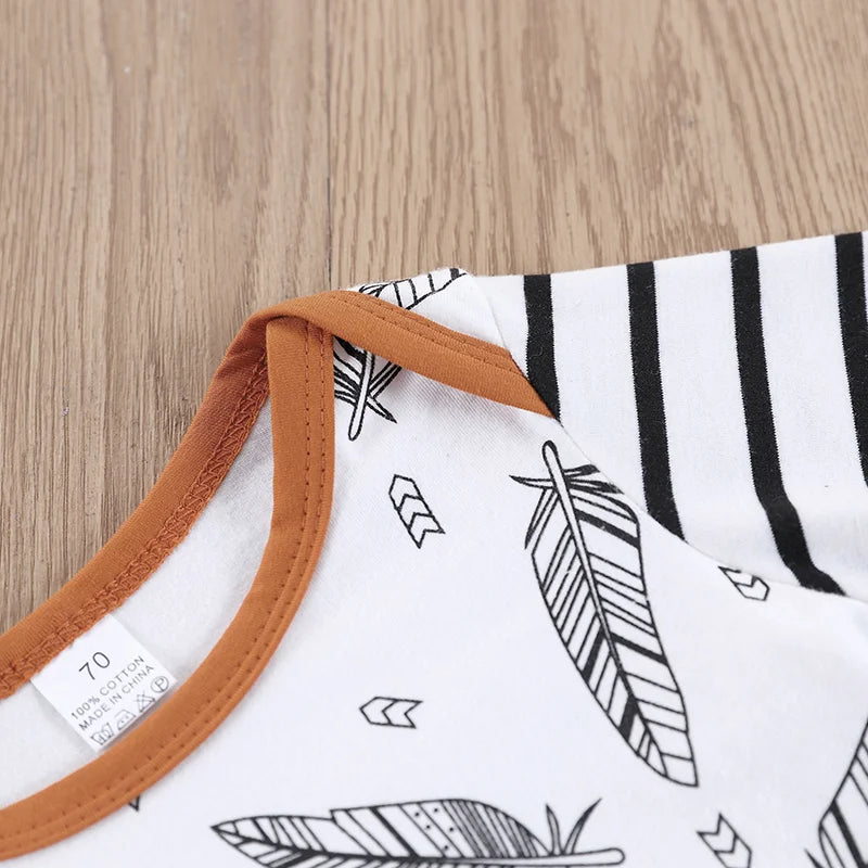 Baby Patterned Long Sleeve T-Shirt, Striped Pants and Hat 3Pcs Set