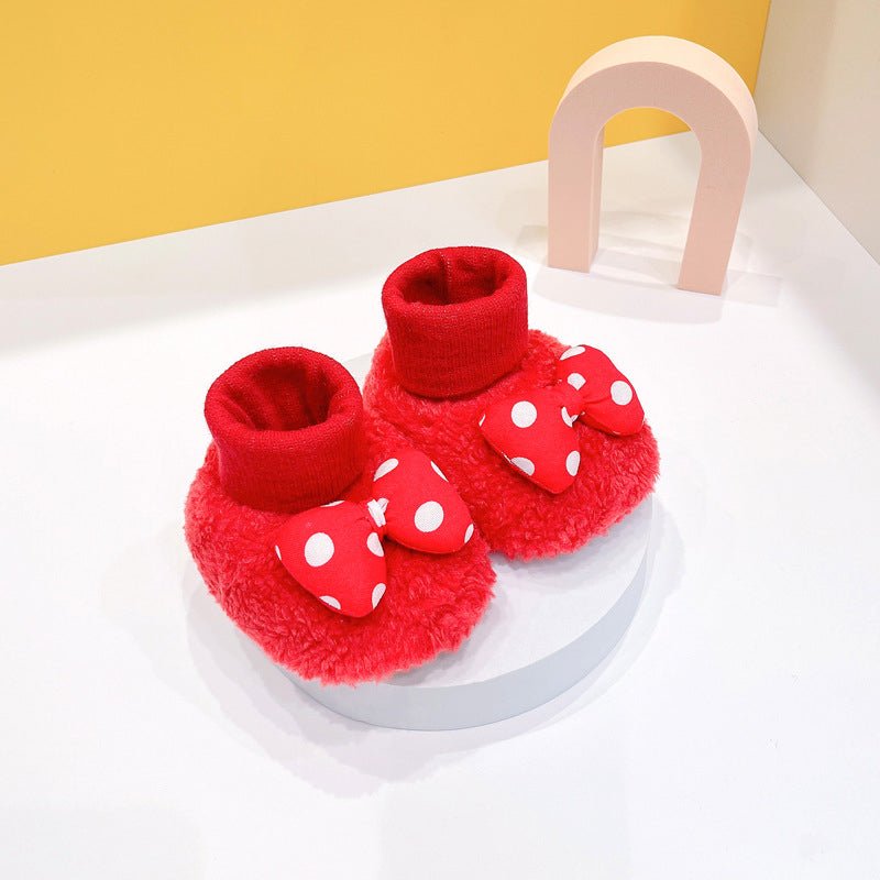 Cartoon Baby Shoes Cut Bow Indoor Baby Girl Warm Shoes -H