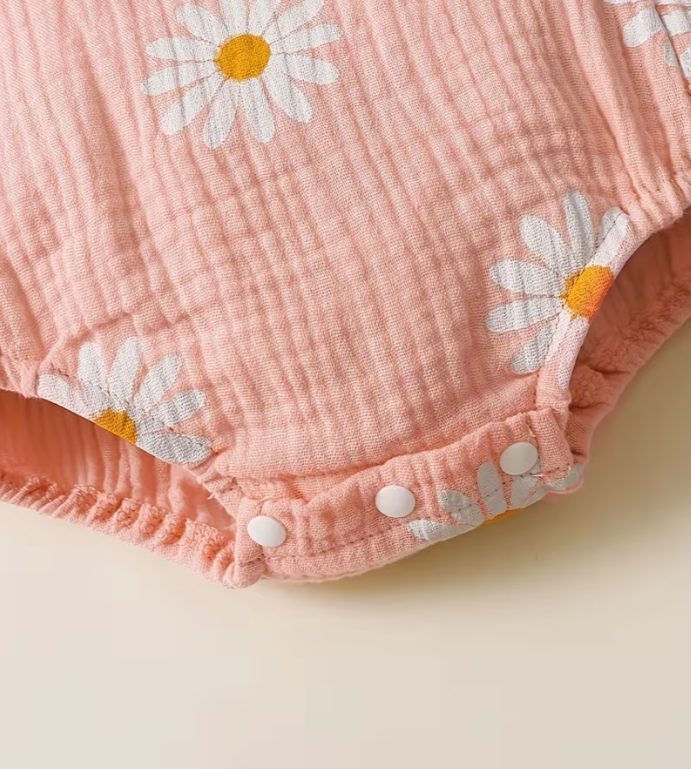 Baby Girl Cute Daisy Flutter Sleeve Romper with Headband
