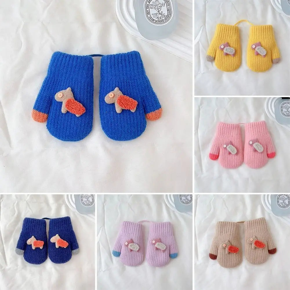 Kids Full Fingers Gloves Double Layer Mittens