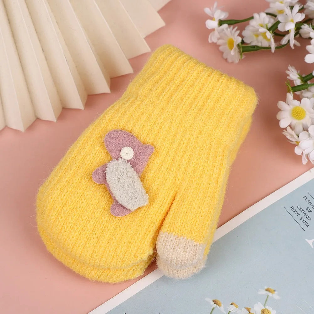 Kids Full Fingers Gloves Double Layer Mittens