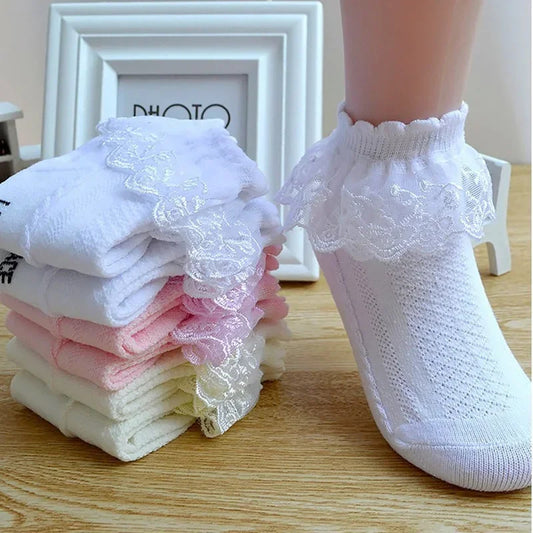 Mesh Socks Breathable Cotton Lace with Ruffle