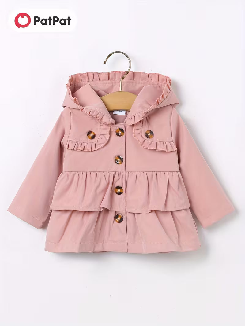 Adorable autumn/winter jacket for little girls: cute long-sleeved button-up coat with layered ruffle trim!