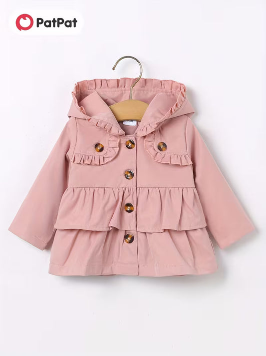 Adorable autumn/winter jacket for little girls: cute long-sleeved button-up coat with layered ruffle trim!