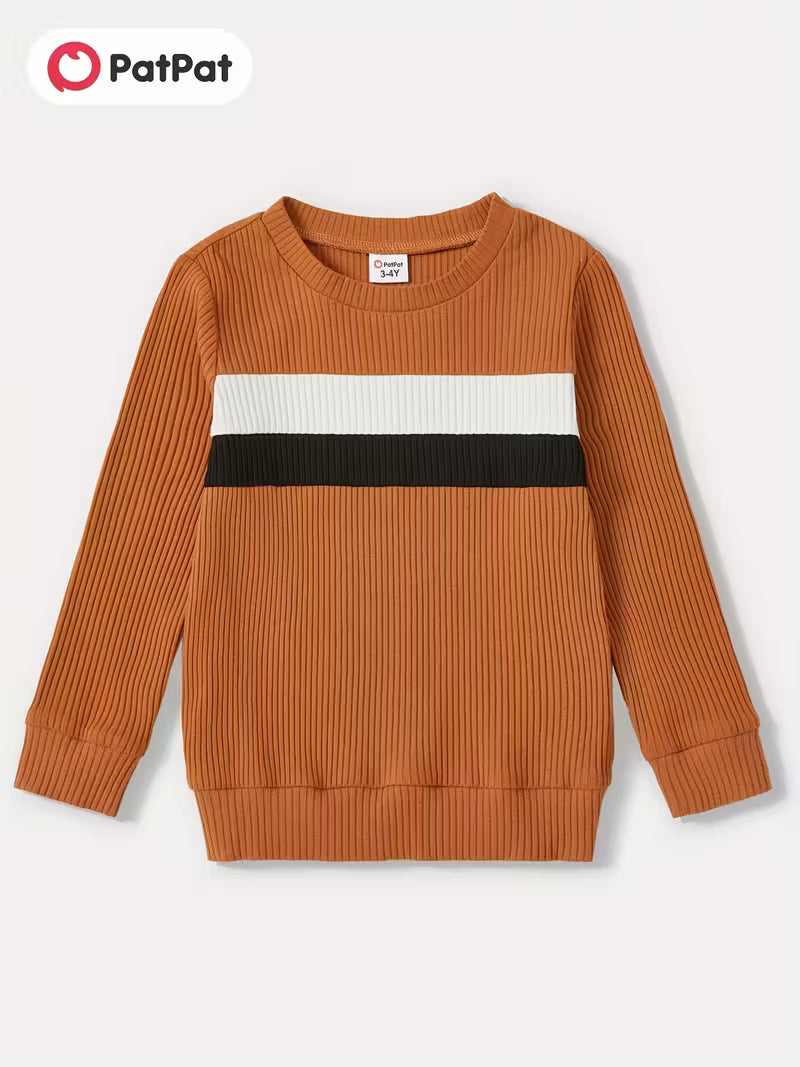 Rib Knit Colorblock Long-sleeve Bodycon Tops