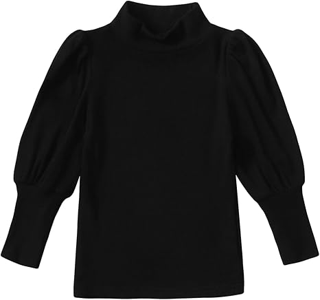 Toddler Baby Girl Basic Solid Turtleneck T-Shirt Blouse Top Kid Puff Long Sleeve Pullover Girl