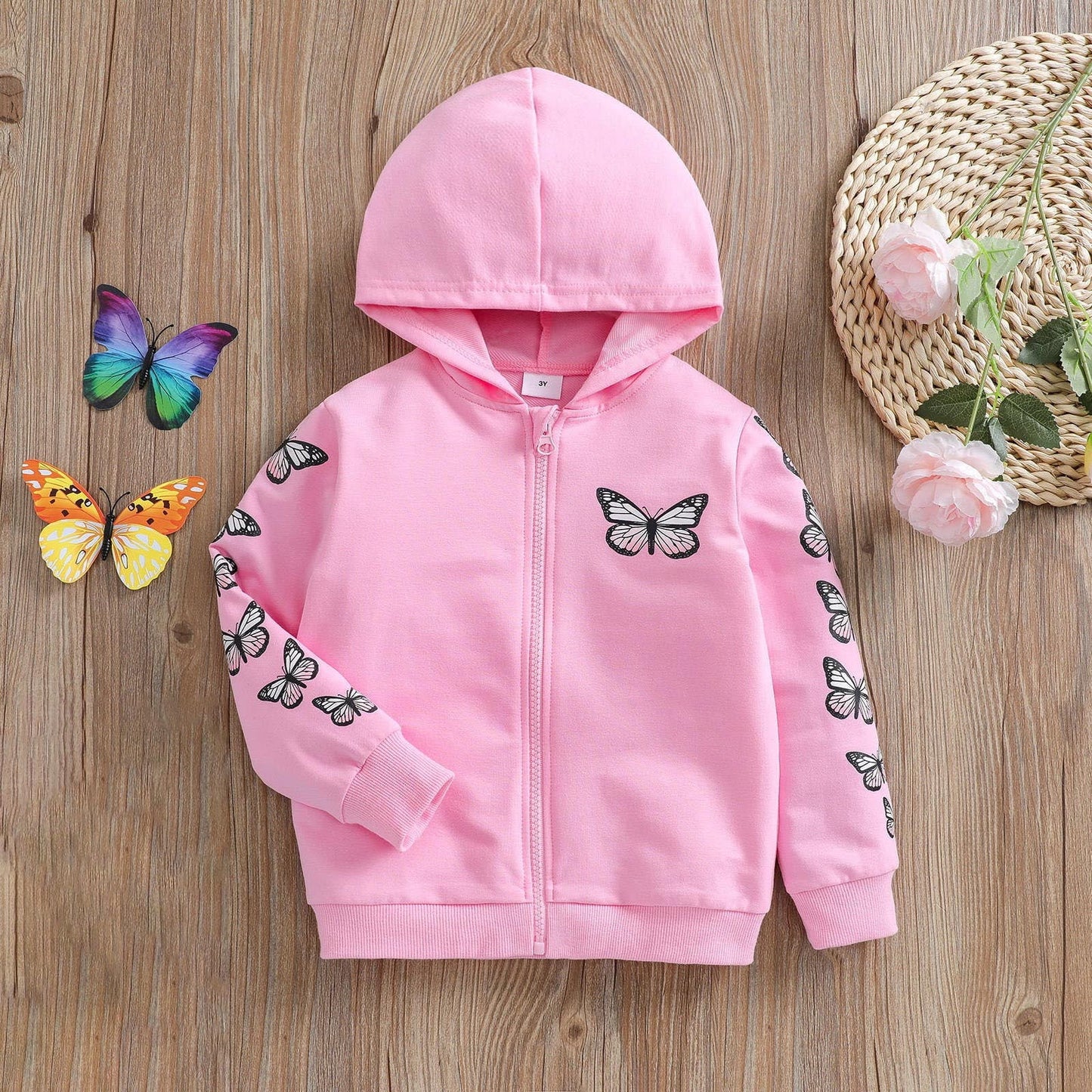 Baby Girls Full Zip Hoodie Butterfly Cartoon Sweatshirt