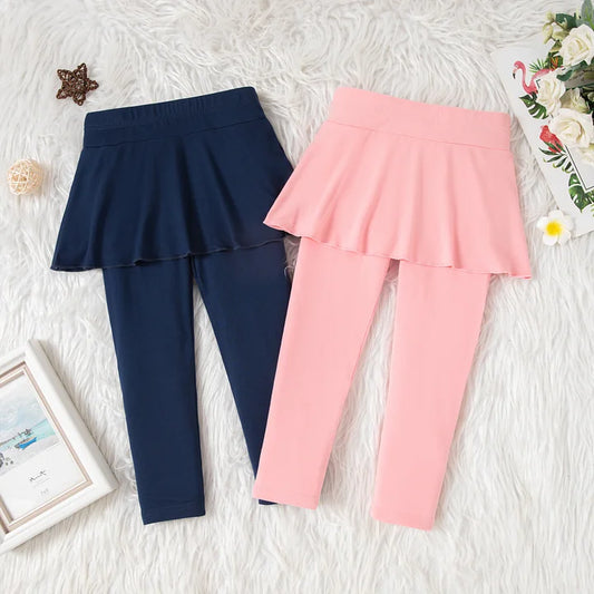 Kid Girl Ruffle Overlay 2 In 1 Leggings