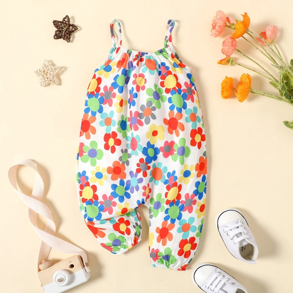 Girl cotton fashion flower jumpsuit