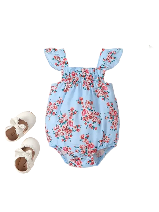 Baby Cotton Sweet flower Print Smocked Slip romper