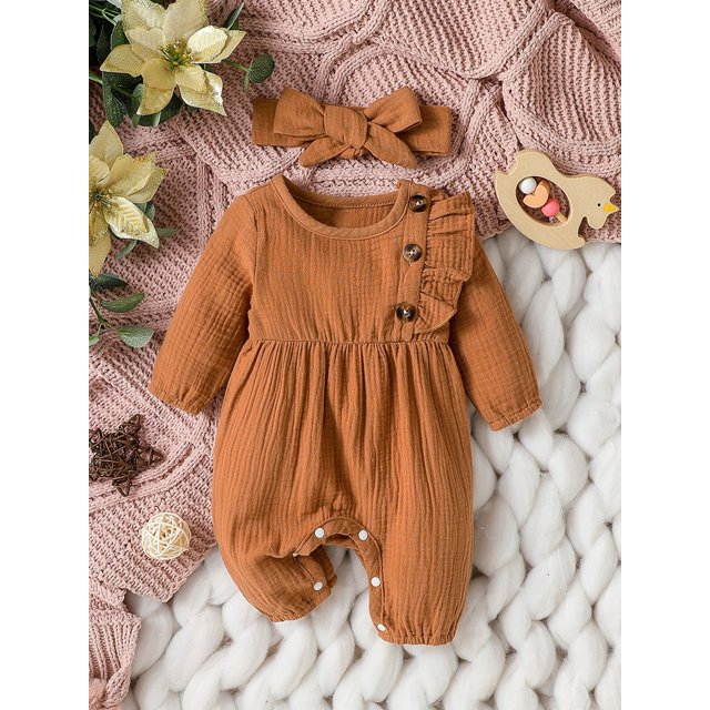Jumpsuits Ruffles Long Sleeve Bodysuits with Headband