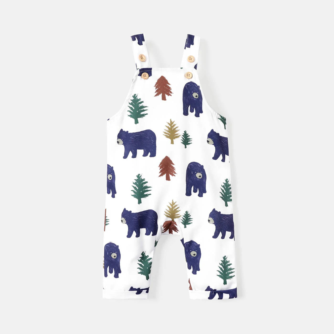 Animal Bear Graphic And Tree Print Sleeveless Overalls Jumpsuit