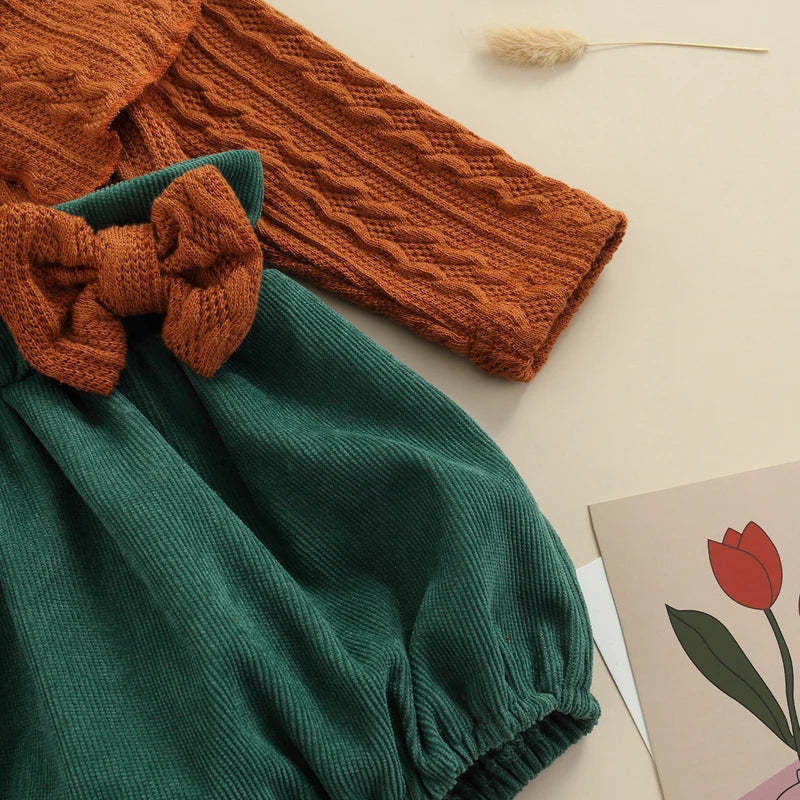 Winter Baby Girl Rompers Long Sleeve Cape Collar Bow