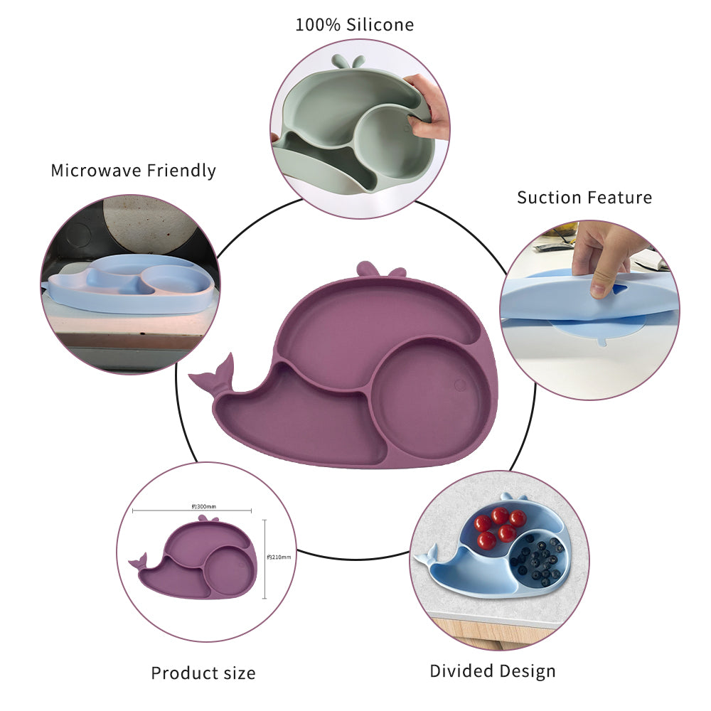 baby silicone tableware set with cartoon dolphin dinner set 9pieces -H