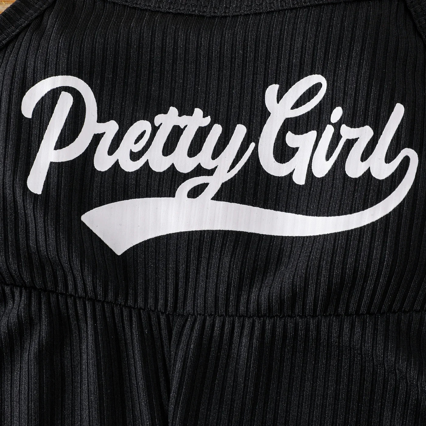 Girl Letter Print Drawstring Ruched Side Ribbed Cami Romper