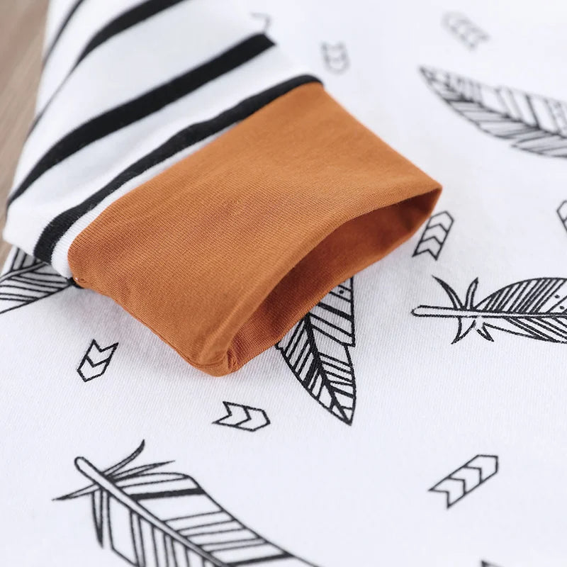 Baby Patterned Long Sleeve T-Shirt, Striped Pants and Hat 3Pcs Set