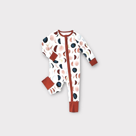 Organic Bamboo Zip Pajamas – Colorful Moon Print Sleepwear for Kids