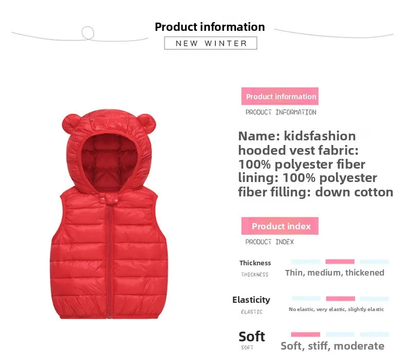 Boys Girls Puffer Down Vest Toddler Sleeveless Jacket Red