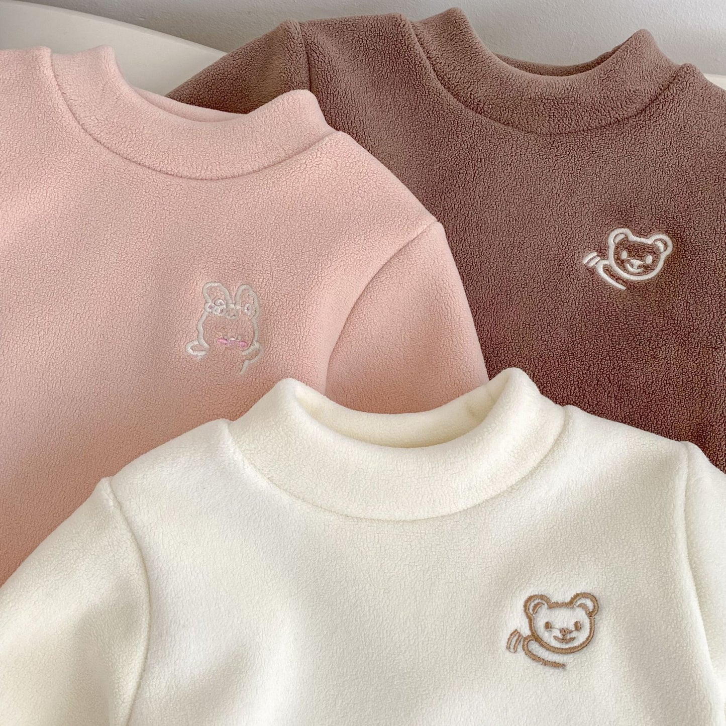 Kids Brown Fleece Turtleneck TopSoft Thermal Long Sleeve Winter Shirt