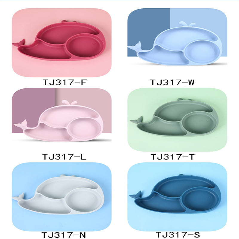 baby silicone tableware set with cartoon dolphin dinner set 9pieces -H