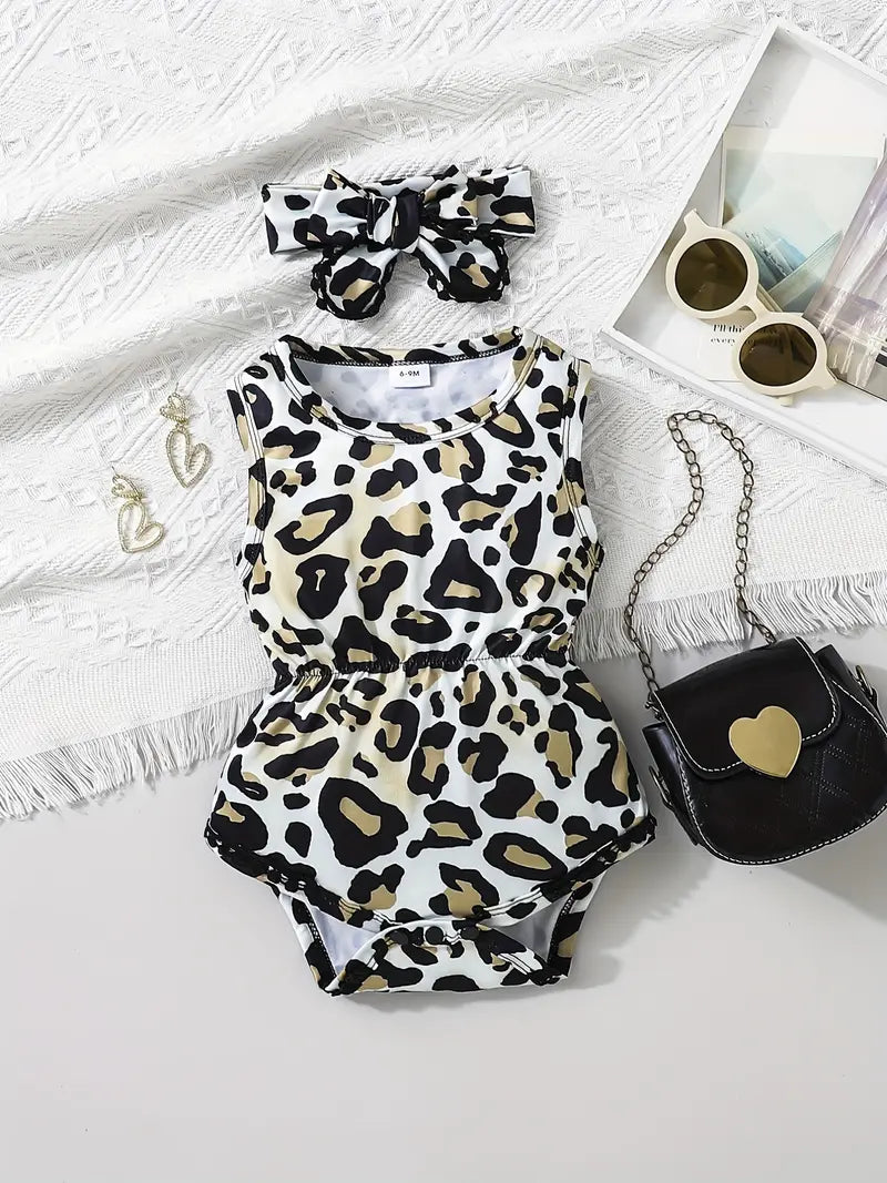 Leopard Print onesie with Black spots Romper