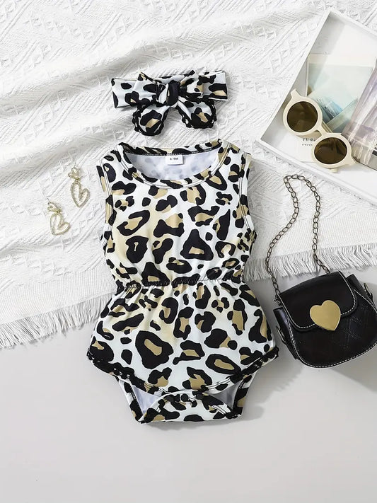 Leopard Print onesie with Black spots Romper